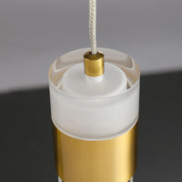 Frosted acrylic top detail on gold LED pendant light