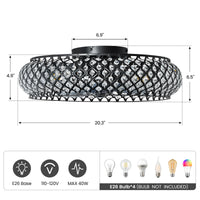 Black Crystal Caged Ceiling Fan with Light – 20 Inch