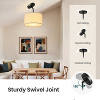 Modern Fabric Drum Ceiling Light – 12/16 Inch, 1-Light/3-Light