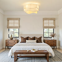 Boho Cream Linen Flush Mount Ceiling Fan with Light – 20 Inch, 4-Light
