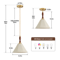 Retro walnut wood-colored fabric cone chandelier
