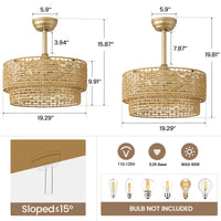 Boho Rattan Caged Ceiling Fan with Light – 19 Inch, 4-Light