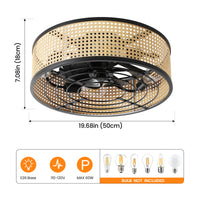 Boho Rattan Caged Ceiling Fan with Light – 20 Inch, 4-Light