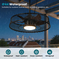 Modern Black Caged Outdoor Ceiling Fan with LED Light – 22 Inch