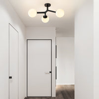 Black 3-light semi-flush ceiling light in modern entryway
