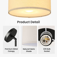 Modern Fabric Drum Ceiling Light – 12/16 Inch, 1-Light/3-Light