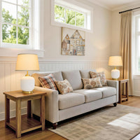 Farmhouse Rounded Ceramic Table Lamp with Linen Shade – 23 Inch