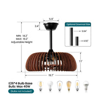 20-inch wood caged ceiling fan dimensions with adjustable downrods and four E26 bulb sockets
