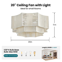Boho Cotton Rope Caged Ceiling Fan with Light – 20 Inch, 4-Light