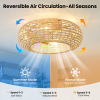 Bamboo Rattan Caged Ceiling Fan with Light – 20 Inch, 4-Light