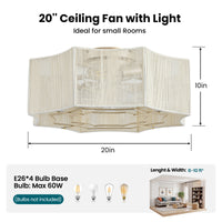 Boho Cotton Rope Caged Ceiling Fan with Light – 20 Inch, 4-Light