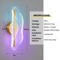 Modern Twisted Acrylic Integrated LED Wall Sconce Set of 2 – Brushed Gold, 5CCT/RGBW