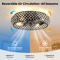 Black Crystal Caged Ceiling Fan with Light – 20 Inch