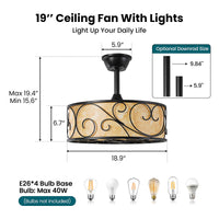 Rustic Caged Ceiling Fan with Light – 19 Inch, 4-Light