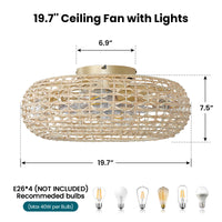 Bamboo Rattan Caged Ceiling Fan with Light – 20 Inch, 4-Light