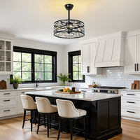 Semi Flush Mount Crystal Lantern Ceiling Fan with Light