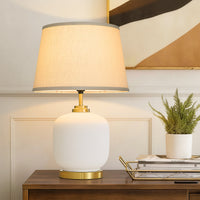 Farmhouse Rounded Ceramic Table Lamp with Linen Shade – 23 Inch