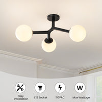 Black semi-flush ceiling light with durability, UL listing, voltage and wattage features