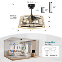 Boho Rattan Ceiling Fan with Light