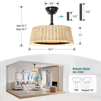 Bohemian Rattan Caged Ceiling Fan with LED Light – 20 Inch