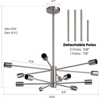 Modern Sputnik Chandelier – 5/6/8/10/12-Light, Adjustable Height