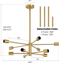 Modern Sputnik Chandelier – 5/6/8/10/12-Light, Adjustable Height