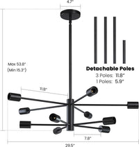 Modern Sputnik Chandelier – 5/6/8/10/12-Light, Adjustable Height