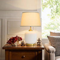Farmhouse Rounded Ceramic Table Lamp with Linen Shade – 23 Inch