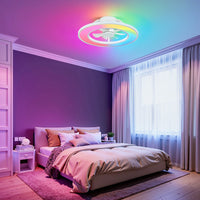 Modern White Low-Profile Flush Mount Ceiling Fan with RGB LED Light – 20 Inch