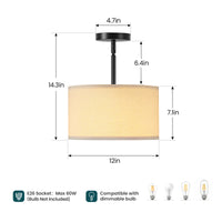 Modern Fabric Drum Ceiling Light – 12/16 Inch, 1-Light/3-Light