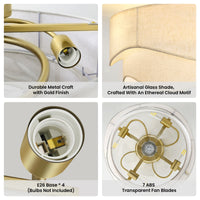 Boho Cream Linen Flush Mount Ceiling Fan with Light – 20 Inch, 4-Light