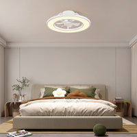 Modern White Low-Profile Flush Mount Ceiling Fan with RGB LED Light – 20 Inch
