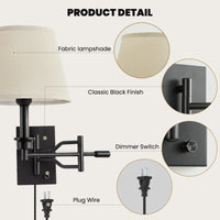 Modern Linen Shade Swing Arm Wall Sconce – 1-Light Dimmable Plug-In