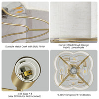 Gold Linen Shade Caged Ceiling Fan with Light – 19.3 Inch, 4-Light
