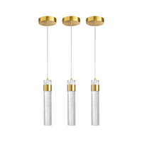 Three gold bubble crystal cylinder pendant lights