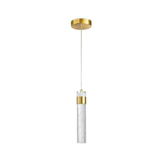 Gold bubble crystal cylinder LED pendant light