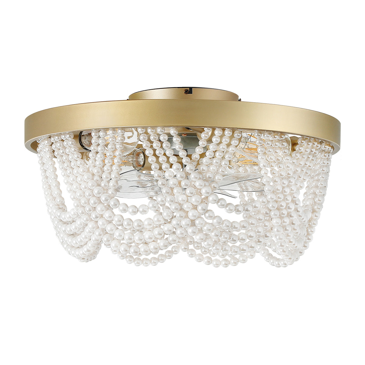 Modern Pearl Beaded Caged Ceiling Fan with Light – 20 Inch, 4-Light