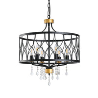 Matte Black Drum Lantern 6-Light Crystal Chandelier