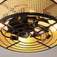 Boho Rattan Caged Ceiling Fan with Light – 20 Inch, 4-Light