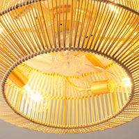 Boho Handwoven Rattan Caged Ceiling Fan with Light – 20 Inch, 4-Light