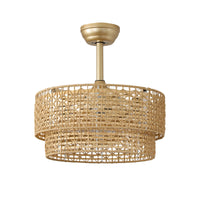 Boho Rattan Caged Ceiling Fan with Light – 19 Inch, 4-Light