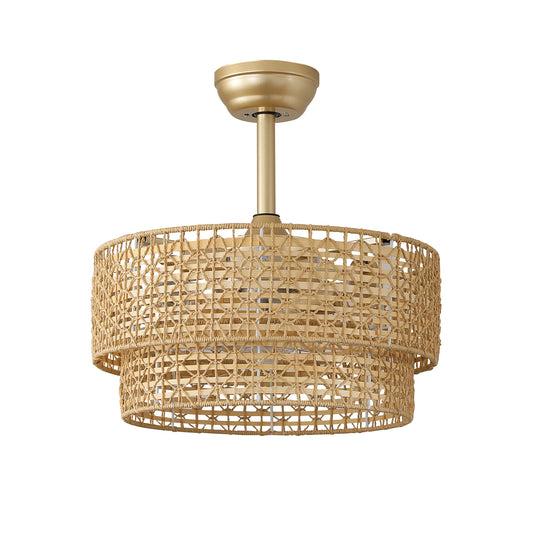 Boho Rattan Caged Ceiling Fan with Light – 19 Inch, 4-Light