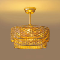 Boho Rattan Caged Ceiling Fan with Light – 19 Inch, 4-Light