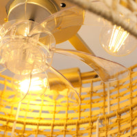 Boho Rattan Caged Ceiling Fan with Light – 19 Inch, 4-Light