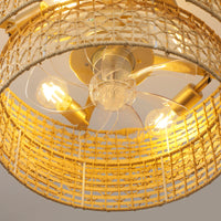 Boho Rattan Caged Ceiling Fan with Light – 19 Inch, 4-Light