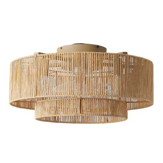 Boho Rattan Caged Ceiling Fan with Light – 20 Inch, 5-Light