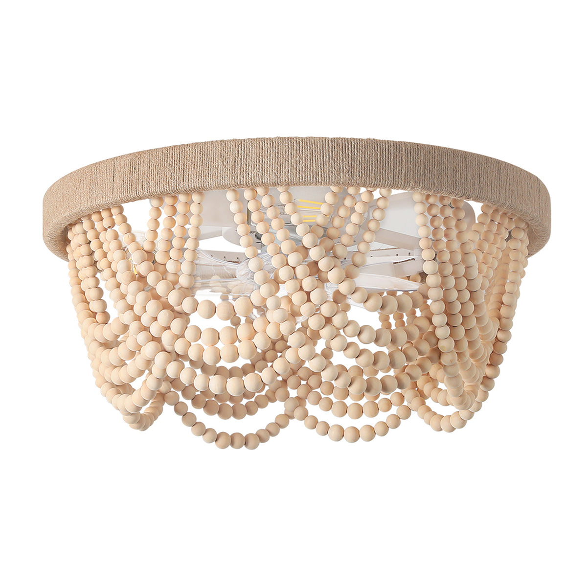 Boho Wood Bead Caged Ceiling Fan with Light – 20 Inch, 4-Light