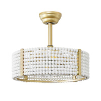 Boho White Beaded Caged Ceiling Fan with Light – 20 Inch, 4-Light