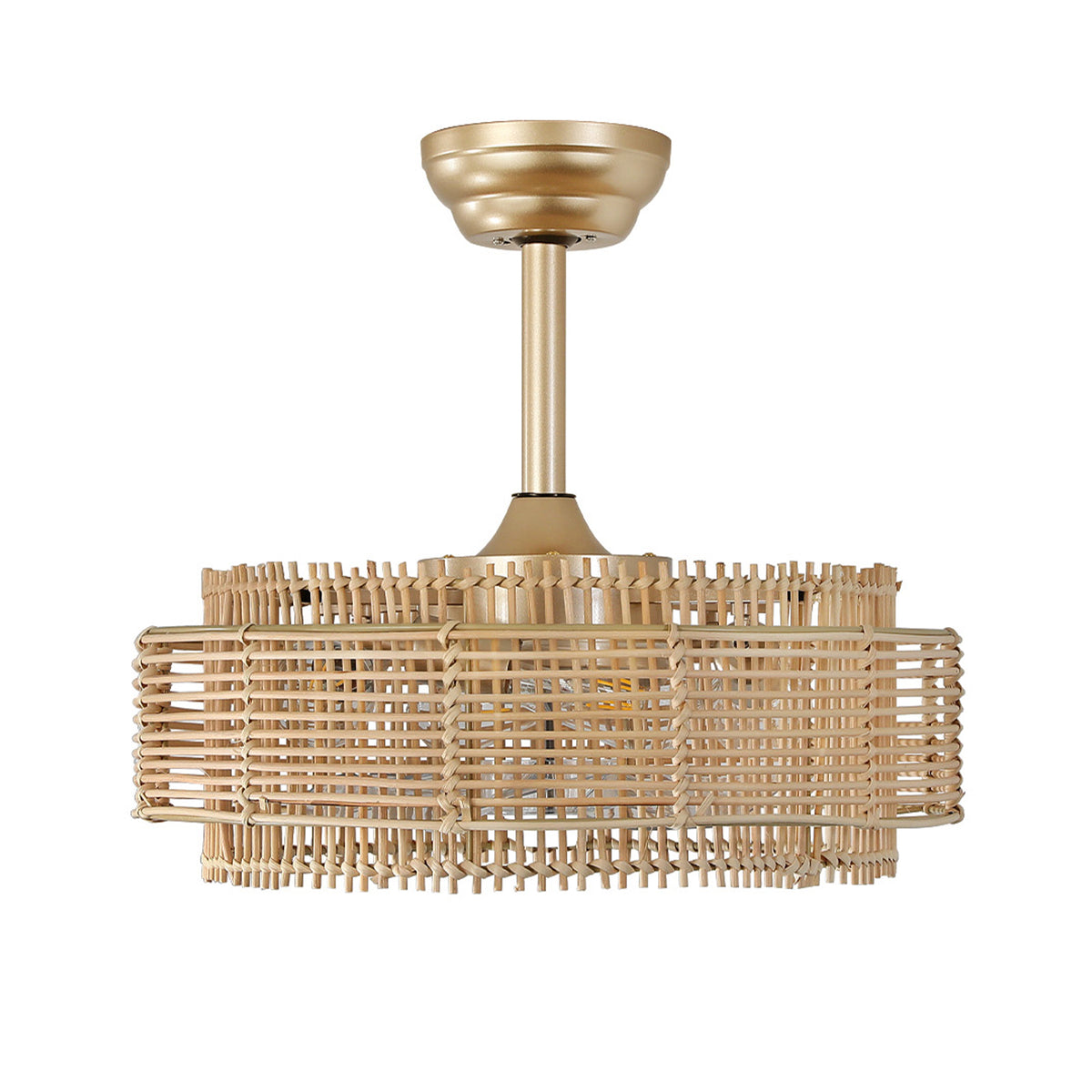 Boho Natural Rattan Caged Ceiling Fan with Light – 20 Inch, Downrod Mount, 4-Light