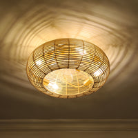 Boho Handwoven Rattan Caged Ceiling Fan with Light – 20 Inch, 4-Light